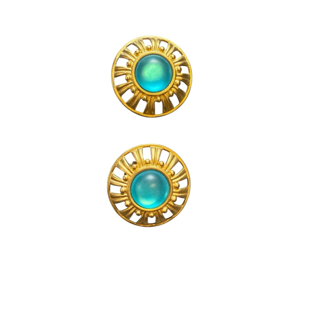 Liz Claiborne Gold Blue Round Clip-On Earrings One Size 1.5 inch - Picture 4 of 7